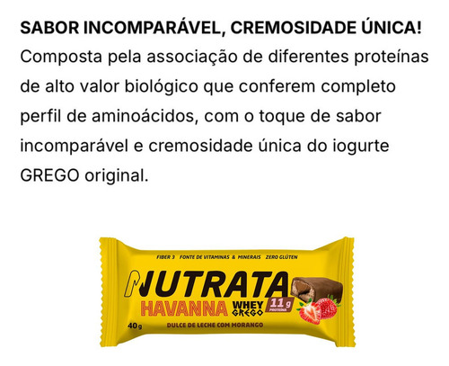 Barra Whey Grego Havanna Doce De Leite Morango Nutrata12x40g