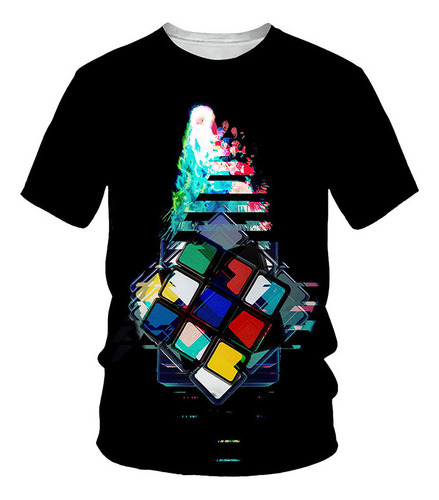 Camiseta De Manga Corta Impresa Con Patrón De Cubo De Rubik