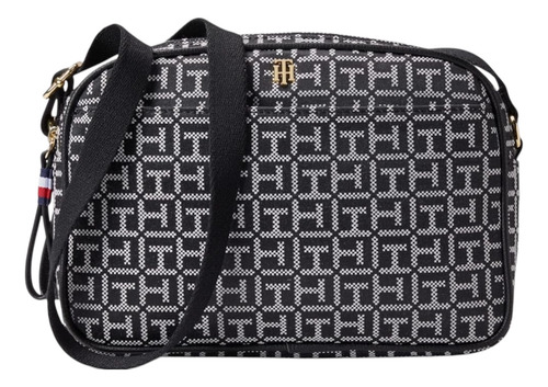 Tommy Hilfiger Cynthia Monogram Negra 100% Original Negro Monogram Con Logo De La Marca Oro Negro