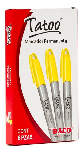 Marcador Baco Mr162 Perm Tatoo P/fino Amarillo C/6 /v