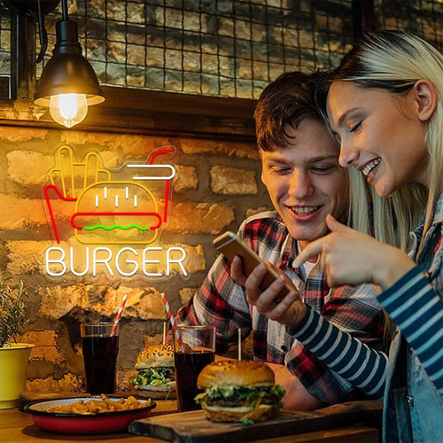 Letrero Led De Neón Para Cafetería Burger Fries Coke
