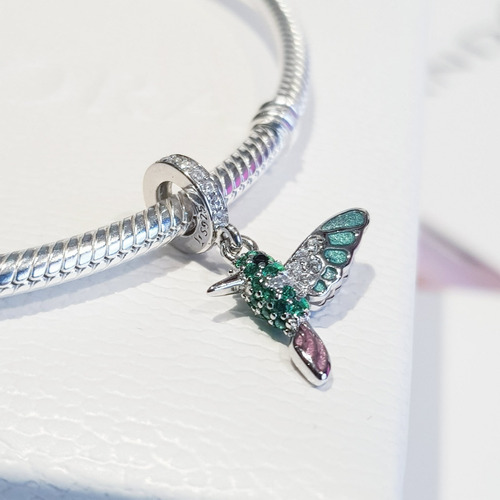 Imagen 5 de 10 de Pulsera Pandora Corazón Original Ale + Charm Picaflor Plata