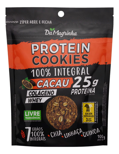 Biscoito Cookie Proteico Integral Cacau Da Magrinha 7 Grãos Pouch 100g
