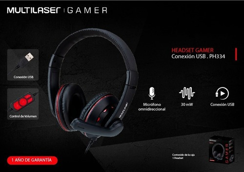 Auricular Gamer Usb Multilaser Ph334 Rojo/negro Negro Blanco