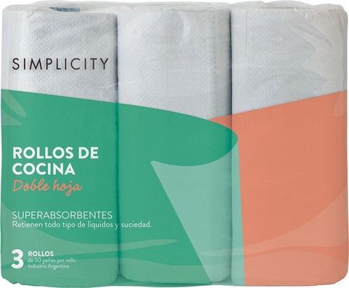 Rollos De Cocina Doble Hoja Simplicity X 3 U