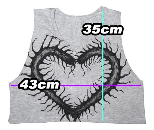 Imagen 5 de 5 de Musculosa Crop Love Centipede Recortada Pintado A Mano