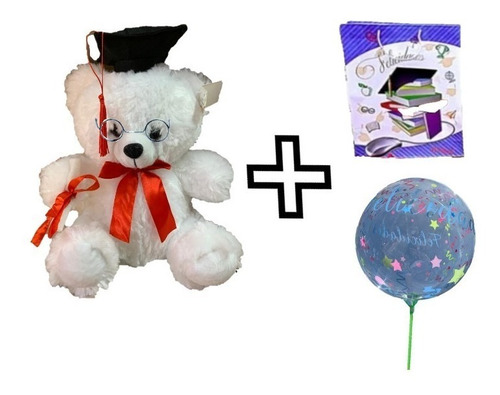 Pack Peluche Graduado + Bolsa Graduacion + Globo Felicidades