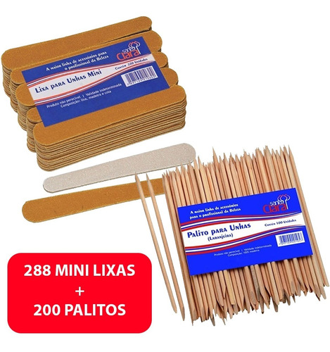 288 Mini Lixas De Unha + 200 Palitos Laranjeira Manicure