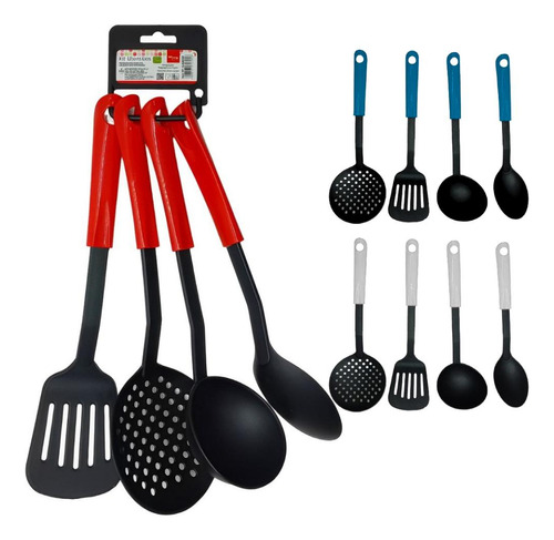 Kit 4 Peças Utensílios De Cozinha Plástico Nylon Coloridas