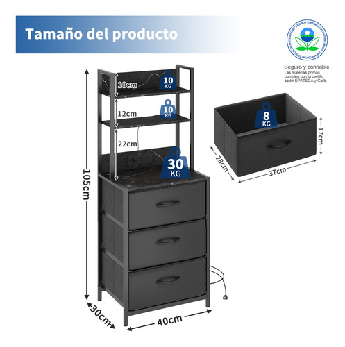 Buró Mesita De Noche 6 Niveles Con Enchufe Y Luz Led Moderno