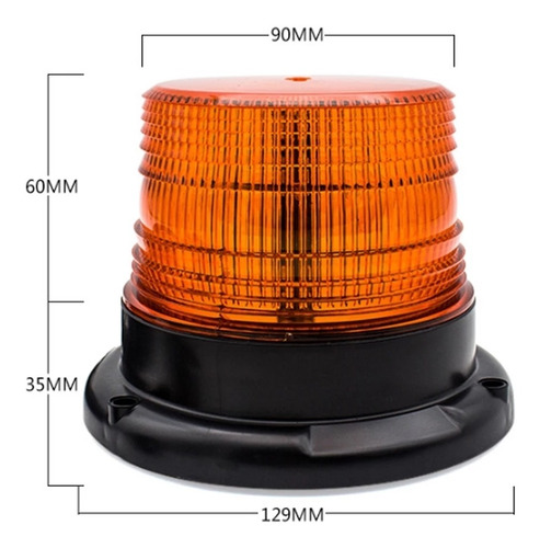 Imagen 2 de 9 de Torreta Led Ambar 12~24v Estrobo C/iman 16w 12 Leds