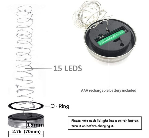 Luces Solares Para Tarro, 6 Unidades De 15 Luces Led De Cade