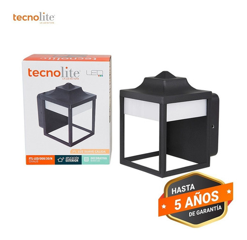 Tecnolite Lampara Muro Led Exterior FTL-LED/008/30/N Negro 9w Luz Suave Cálida Ftl-led