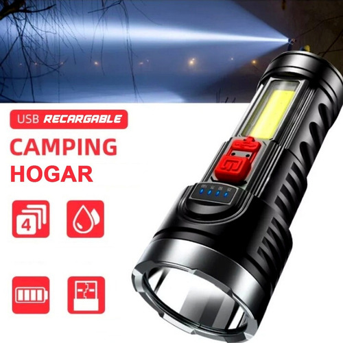 Imagen 9 de 10 de Linterna 1000 Lum + Foco Cob Lateral + Indicador Carga Usb