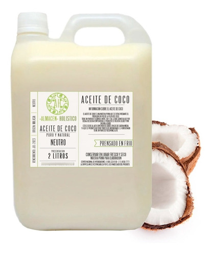 Aceite De Coco Neutro Puro Prensado Importado 2 Litros Lt