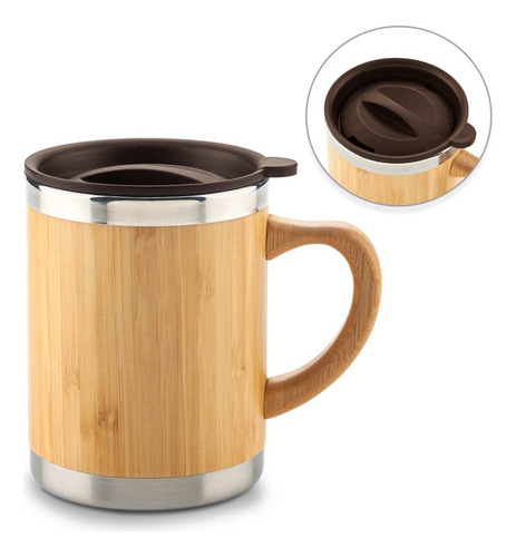 Mug Metálico Bamboo Eco 300ml Acero Inoxidable Cafe Oficina 