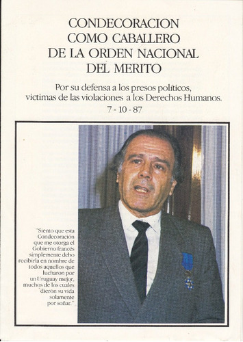 1987 Politica Condecoracion Hugo Batalla Con Orden Al Merito