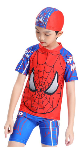 Traje De Baño Y Gorra De Natación Completo Spider Para Niños