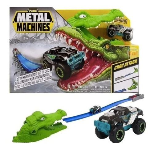 Pista De Autos Metal Machines Croc Attack Lanzador Cocodrilo