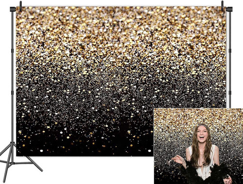 Vinyl 8x6ft Gold And Black Photography Backdrop Sequin Spot