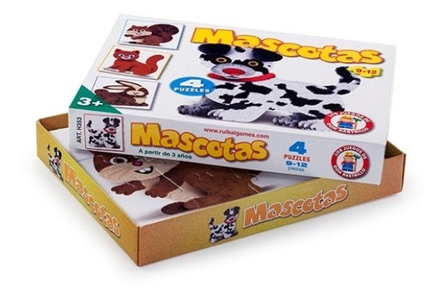 Imagen 2 de 7 de Puzzle Rompecabezas Mascotas 9 Y 12 Piezas 4 En 1 Ruibal Edu