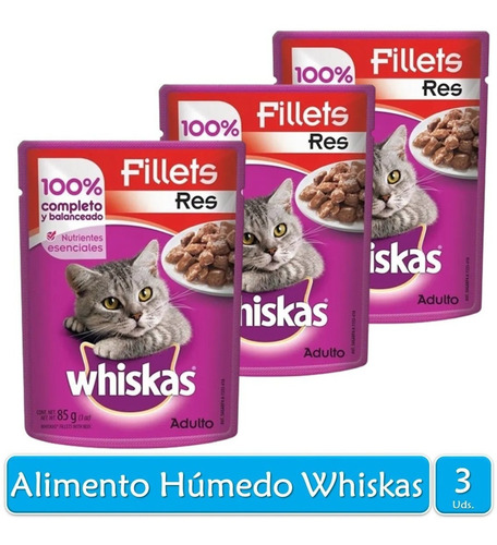 Imagen 1 de 2 de Whiskas Alimento Húmedo Gatos Adultos Res 85g X3 Sobres