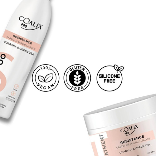 Kit Shampoo 1000ml + Mascara 500g Resistance Coalix Pro Para Cabellos Dañados Y Sensibles Reparacion Con Guaraná Y Té Verde Vegano Libre de Crueldad y Parabenos - Gluten Free Hidratacion