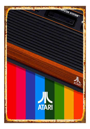 1 Cartel Metalico Estampado Atari Color Juego Retro 40x28 Cm