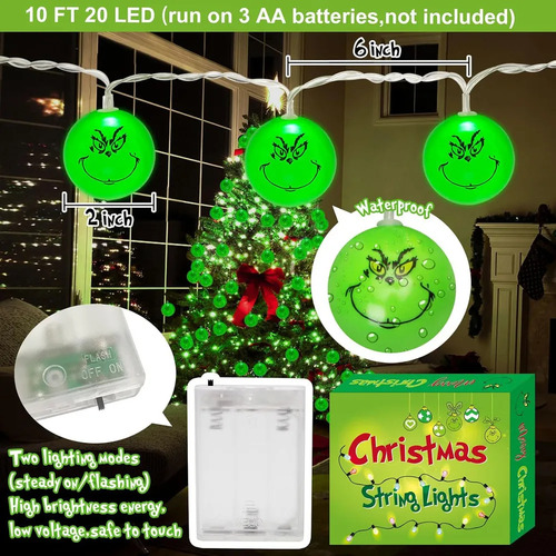 Guirnalda De 20 Luces Led Para Árbol De Navidad De Grinch