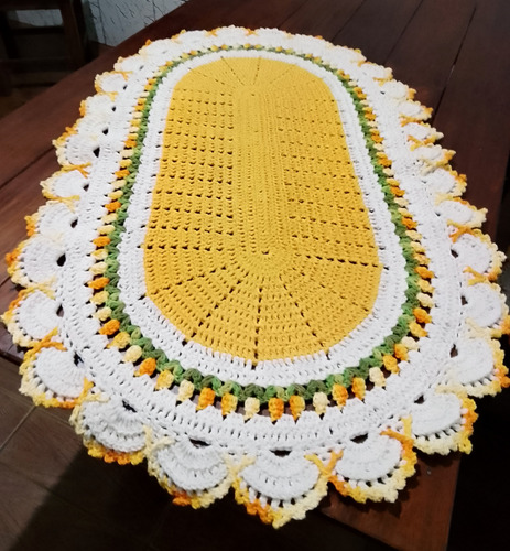 Tapete Em Crochê Oval Com Tulipas 85 Cm 50 Cm Xadrez Amarelo