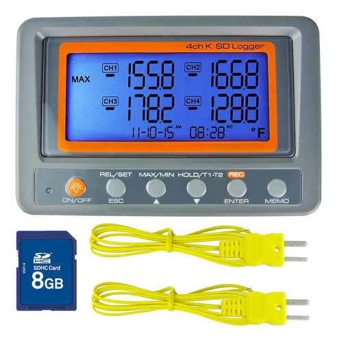 Termómetro Tipo K Registrador De Datos Digital 4 Canales Ter