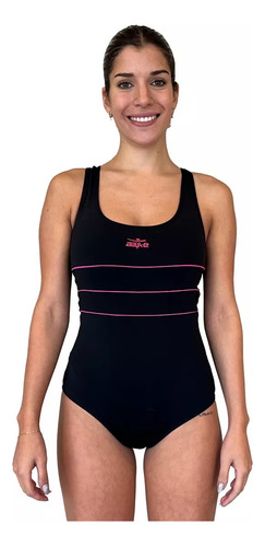 Malla Enteriza De Mujer, Con Vivos, Natacion , Deportiva, Negro/fucsia 6