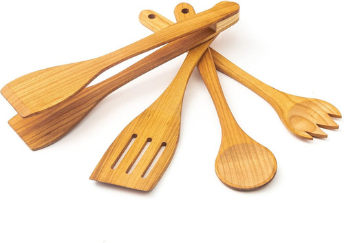 Juego 4 Piezas Utensilios De Madera Maciza De Cerezo