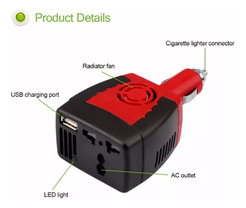 Inversor De Corriente Para Auto De 12v A 220v Usb 150w Power
