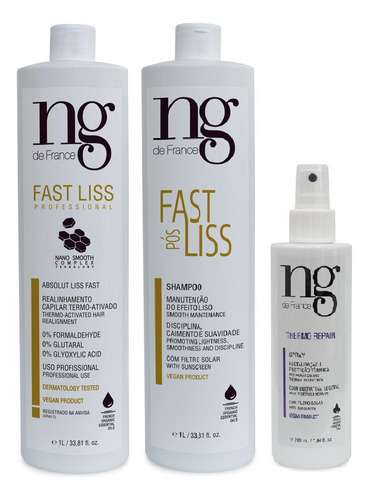 Ng De France Kit Fast Liss + Spray Thermo + Sh. Pós Fast 1l