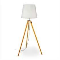 Comprar Lampara Pie Madera Tripode Nordic Moderna Rustica Living Car Estructura Madera Natural Pantalla Blanco