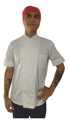 Filipina Chef Cierre Y Manga Corta Uniforme De Algodón Blanco 34