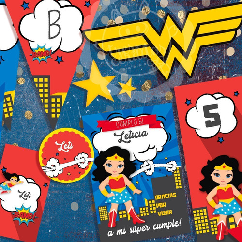 Kit Imprimible Wonder Woman Maravilla Pdf Textos Editables!