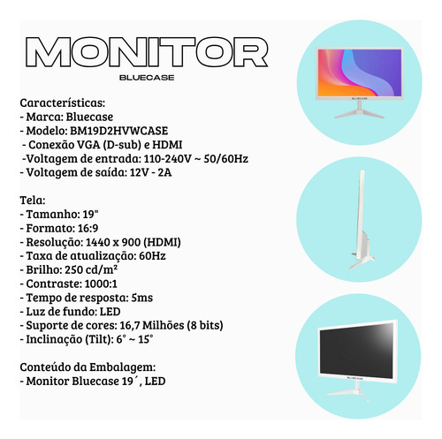 Kit Monitor 19'' Hdmi E Vga + Teclado, Mouse E Headset Eg-55