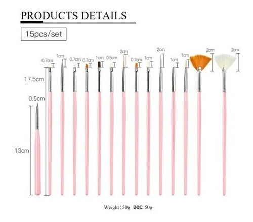 Imagen 4 de 4 de Set 15 Pinceles Decorar Uñas Manicure Pedicure Kit Puntero
