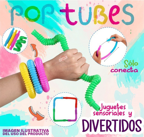 9 Pop Tubes Tubo Fidget Juguete Antiestres Sensorial Color 2