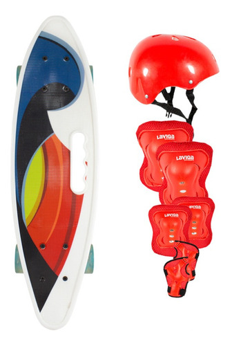 Kit Juvenil Patineta Penny Tipo Surf Luz Led + Protecciones Color de las ruedas Blanco/Rojo