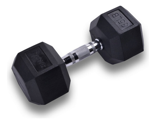 Mancuerna Hexagonal 35 Lb Black Rubber Hex Dumbbell -1 Pza Color Cromo y Negro