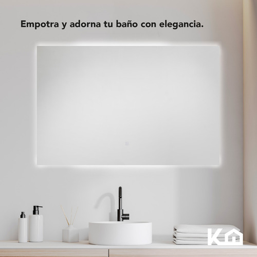 Espejo Para Baño Con Luz Led Encendido Touch 120x65cm Rectangular Luz Blanca Led Fría 6000k decorativo Iluminado Maquillaje Kingshouse