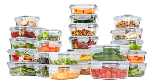 Set 24 Contenedores 48 Pz Tóper De Vidrio Hermético Con Tapa Selectshop