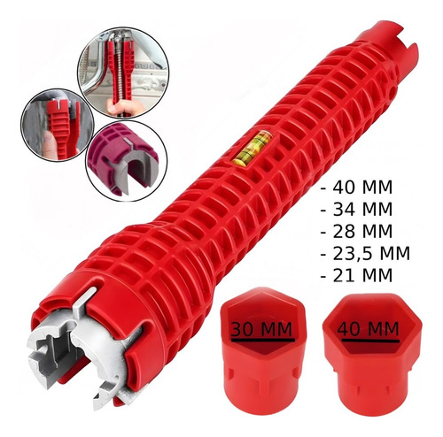 Chave Hidráulica Multifuncional Profissional 8/1 Ajustável Cor Vermelho