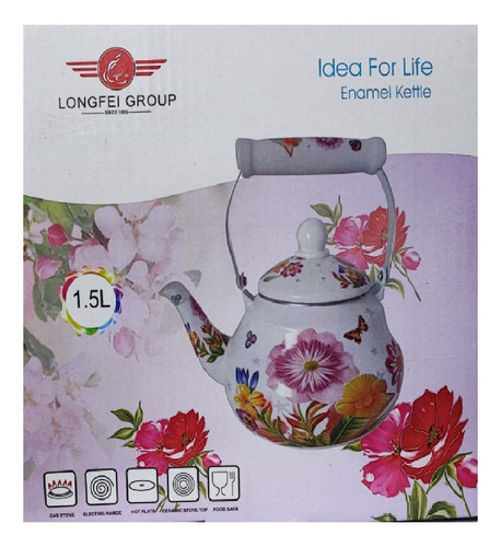 Tetera 1,5 Litros Enlozada Esmaltada Diseños Rosas