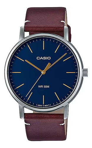 Reloj Casio Hombre Marrón Fondo Azul Mtp-e171l-2evdf