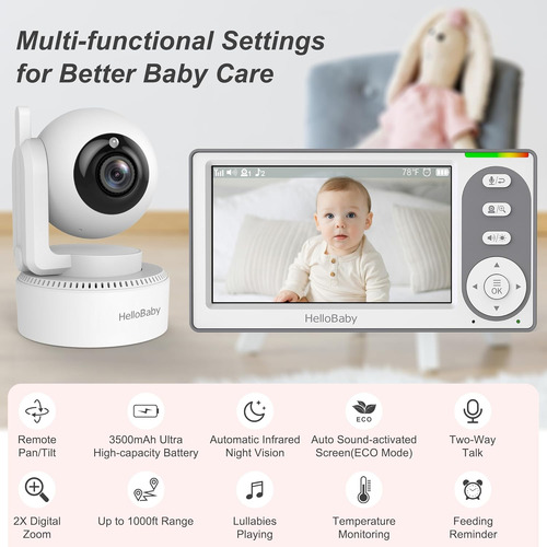Hellobaby Monitor De Bebé De Vídeo De 4.3 Pulgadas Con Bater