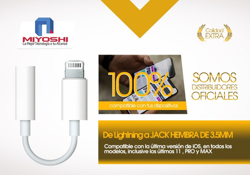 Imagen 2 de 8 de Adaptador iPhone Auriculares Lightning Plug 3.5mm Ultimo Ios